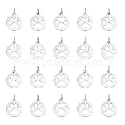 UNICRAFTALE 20pcs 14mm Flat Round with Dog Paw Prints Pendants 304 Stainless Steel Charms Silver Tones 4mm Large Hole Dog Paw Charm for DIY Necklace Bracelet Jewelry Making Craft STAS-UN0001-01P-1