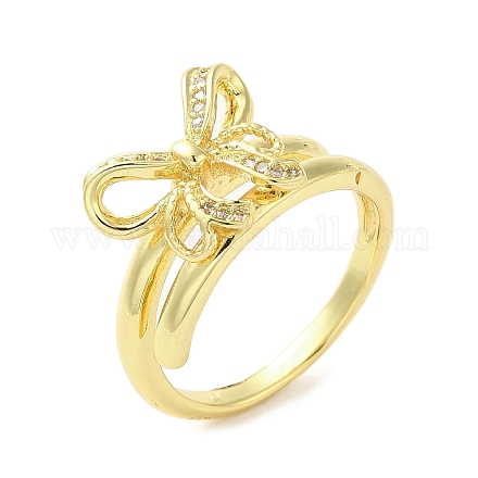 Покрытие стойки латунное микропаве кольцо на палец с кубическим цирконием RJEW-C072-33F-G-1