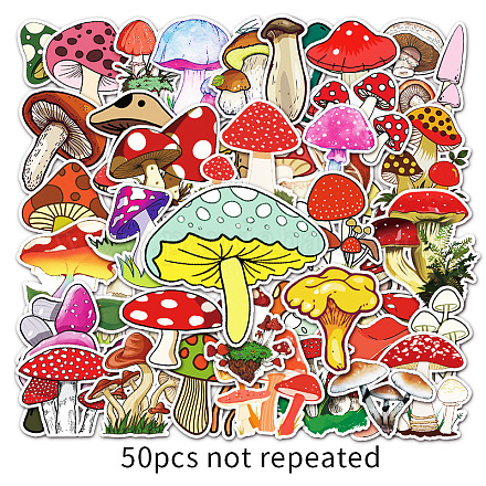 50Pcs 50 Styles Mushroom Pattern Waterproof PVC Plastic Scrapbook Stickers STIC-PW0001-377-1