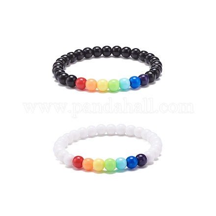 2 pièces 2 couleurs ensemble de bracelets extensibles en perles rondes en acrylique pour les enfants BJEW-JB08555-02-1