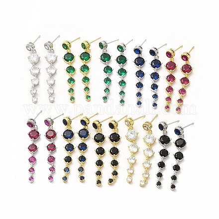 Boucles d'oreilles pendantes en laiton avec zircone cubique pour femmes EJEW-H091-08-1