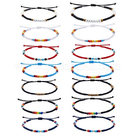 14pcs 14 graines de verre de style et 303 bracelets et bracelets de cheville tressés en acier inoxydable SJEW-SW00003-07-1