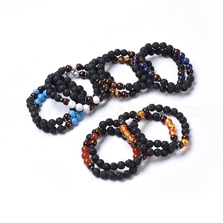 Natural & Synthetic Mixed Stone Beads Stretch Bracelets Sets BJEW-JB04220-1