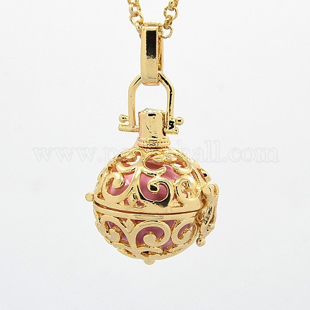 Golden Tone Brass Pregnancy Chime Ball Pendant Necklaces NJEW-F053-02G-03-1