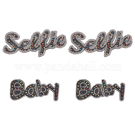 SuperZubehör 4 stücke 2 stil wort baby & selfie glitzer hotfix strass DIY-FH0003-57-1