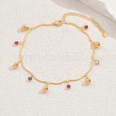 Браслеты на ногу из латуни с цветными стразами и круглыми кисточками в стиле бохо для женщин BO1935-1