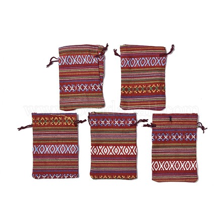 Ethnic Style Cloth Packing Pouches Drawstring Bags X-ABAG-R006-10x14-01G-1