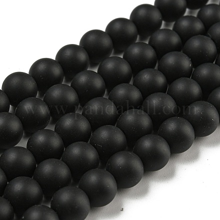 Frosted Natural Black Agate Round Beads Strands G-N0151-11-8mm-1