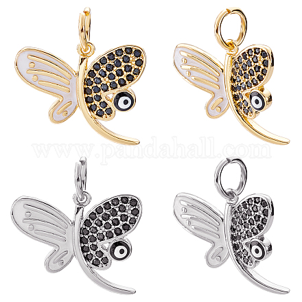 NBEADS 6 Pcs 2 Colors Butterfly Cubic Zirconia Charms ZIRC-NB0001-67-1