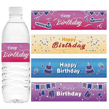 CREATCABIN 100Pcs 4 Styles Happy Birthday Water Bottle Labels Party Decorations Birthday Waterproof Self-Adhesive Stickers Wrappers Wrap Around Stickers for Unisex Shower Gender Reveal DIY-CN0002-09C-1