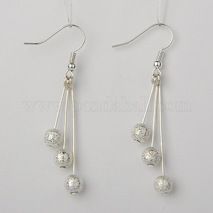 Dangle Brass Round Textured Beads Earrings for Girls EJEW-JE01023-1