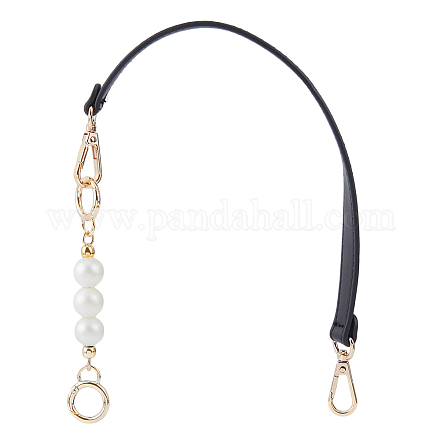 SUPERFINDINGS 1Pcs 51cm Imitation Leather Bag Handles Black Replacement Strap with Light Gold Alloy Clasps Imitation Pearl Beaded Extender for Purse Handbags DIY Crafts FIND-WH0126-373A-1