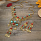 Flat Round Tassel Alloy & Synthetic Turquoise Pendant Necklaces & Dangle Earrings Sets, Antique Golden, 500mm