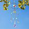 Glass Round Pendant Decorations, Hanging Suncatchers, with Brass Ring, for Home Garden Decorations, Moon & Sun, Colorful, 450mm