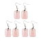 Natutal Rose Quartz Dangle Earrings, with Rack Plating Brass Earring Hooks, Lead Free & Cadmium Free, Rectangle, 49x18mm