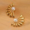 304 Stainless Steel ABS pearl Stud Earrings, White, Fan, 30x18mm