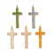 Glass Pendants, Cross Charms, with Alloy Pendants and Copper Wire, Faceted, Mixed Color, 38~38.5x17x5~5.5mm, Hole: 1.8~2mm