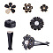 Iron Air Vent Clips, Plastic Card Slot, Alloy Enamel Cabochons, with Rhinestone, Flower, Black, 48.5x13x13mm, Hole: 3x3mm