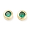 Brass with Single Cubic Zirconia Slide Charms, Flat Round, Real 18K Gold Plated, Green, 5.5x3.5mm, Hole: 3x0.6mm