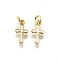 Brass Enamel Charms, with Jump Ring, Corss Charm, Rack Plating, Cadmium Free & Lead Free, Long-Lasting Plated, Golden, White, 11.5x6x1.5mm, Hole: 2.6mm