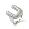 Letter Brass Micro Pave Clear Cubic Zirconia Open Cuff Ring for Women, Platinum, Letter U, 19.5x17mm, US Size 6(16.5mm)
