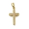 Brass Micro Pave Clear Cubic Zirconia Pendants, Cross, Long-Lasting Plated, Rack Plating, Lead Free & Cadmium Free, Real 18K Gold Plated, 22x13x2.8mm, Hole: 5.5x3mm
