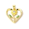 Brass Micro Pave Cubic Zirconia Pendants, Flower Charms, with Enamel, Long-Lasting Plated, Cadmium Free & Lead Free, Rack Plating, Real 18K Gold Plated, 21.5x22x2.5mm, Hole: 3x4mm