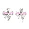 Brass Micro Pave Cubic Zirconia Pendants, Platinum, Bowknot, Pink, 13x13x3.5mm, Hole: 5x3mm