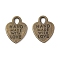 Tibetan Style Alloy Heart Charms, with Phrase Hand Made with Love, Cadmium Free & Nickel Free & Lead Free, Antique Bronze, 15x12x1mm, Hole: 2.5mm, about 1333pcs/1000g