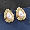 201 Stainless Steel Teardrop Stud Earrings, with 304 Stainless Steel Pins and Plastic Imitation Pearl, Ion Plating(IP), Golden, 25x18.5mm