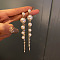 Alloy Rhinestone Round Tassel Stud Earrings, with Imitation Pearl, Golden, Creamy White, 100mm