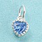 925 Sterling Silver Birthstone Charms, with Single Cubic Zirconia, Faceted Heart, Silver, Cornflower Blue, 7x5x3mm, Hole: 3mm