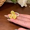 Acrylic and Imitation Pearl Finger Rings for Women, Flower, Yellow, Inner Diameter: 17mm