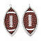 Alloy Pendants, with Leather & Rhinestone, Oval, Rugby, 55.5x29.5x3mm, Hole: 5mm