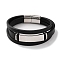 Men's Braided Black PU Leather Cord Multi-Strand Bracelets, Rectangle 201 Stainless Steel Link Bracelets with 304 Stainless Steel Magnetic Clasps, Stainless Steel Color, 8-1/2 inch(21.7cm)