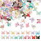 100Pcs Transparent Glass Butterfly Charms, Mixed Style, with Brass Findings, Golden, Mixed Color, 9x11x9.5mm, Hole: 3mm