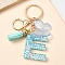 Resin & Acrylic & Faux Suede Tassel Keychain,  with Alloy Clasp and Iron Rings, Letter E, 9.6cm