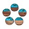 Resin & Walnut Wood Pendants, Flat Round, Gold Foil, Deep Sky Blue, 18x3~3.5mm, Hole: 2mm