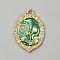 Golden Tone Alloy Enamel Pendants, Oval with Flower, Lime, 31x21x5.5mm, Hole: 2.5mm