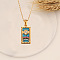 Stainless Steel Enamel Tarot Pendant Necklaces, Golden, Deep Sky Blue, 17.72 inch(45cm)