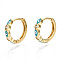 Brass Micro Pave Cubic Zirconia Huggie Hoop Earrings, with Enamel, Nickel Free, Ring with Evil Eye, Real 16K Gold Plated, Turquoise, 16x3mm, Pin: 1mm