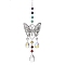 Alloy Hollow Butterfly Pendant Decoration, Round Chakra Gemstone and Glass Teardrop Tassel for Home Garden Outdoor Hanging Ornaments, Antique Silver, 296mm