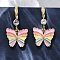 Brass Micro Pave Clear Cubic Zirconia Dangle Earrings, with Enamel, Rack Plating, Long-Lasting Plated, Lead Free & Cadmium Free, Butterfly, Real 18K Gold Plated, 32x15mm