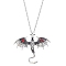 Alloy Enamel Dragon Pendant Necklaces, with Rhinestone, Iron Chain, Antique Silver & Platinum, Black, 24.41 inch(62cm)