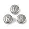 Anti-Tarnish 304 Stainless Steel Beads, Flat Round with Letter, Stainless Steel Color, Letter R, 7x3.8mm, Hole: 1.8mm