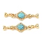 Brass Micro Pave Clear Cubic Zirconia Fold Over Clasps, with Synthetic Turquoise, Rhombus, Real 18K Gold Plated, 55mm