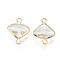 Glass Links connectors, with Brass Findings, Faceted Fan, Nickel Free, Real 18K Gold Plated, Clear, 12.5x10x3mm, Hole: 1mm