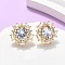 Brass Micro Pave Clear Cubic Zirconia Stud Earrings, Flower, Real 16K Gold Plated, 16x17mm