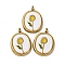 304 Stainless Steel Enamel Pendants, Oval with Flower Charm, Ion Plating(IP), Golden, 23x16.5x4mm, Hole: 2.5mm