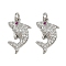 Brass Micro Pave Cubic Zirconia Pendants, Rack Plating, Shark, Lead Free & Cadmium Free, Long-Lasting Plated, with Jump Ring, Platinum, 16x10x3mm, Hole: 1.6mm